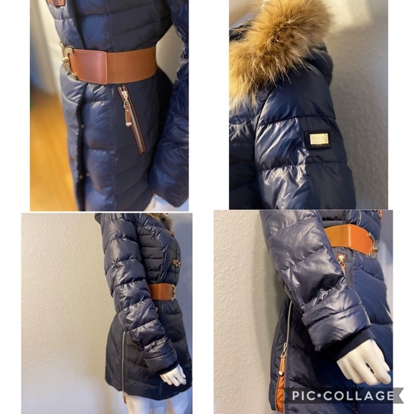 NWT WOMEN WINTER DOWN PUFFER REAL RACCOON FUR TRIM HOOD NAVY‎ PARKA COAT JACKET - Picture 4 of 11